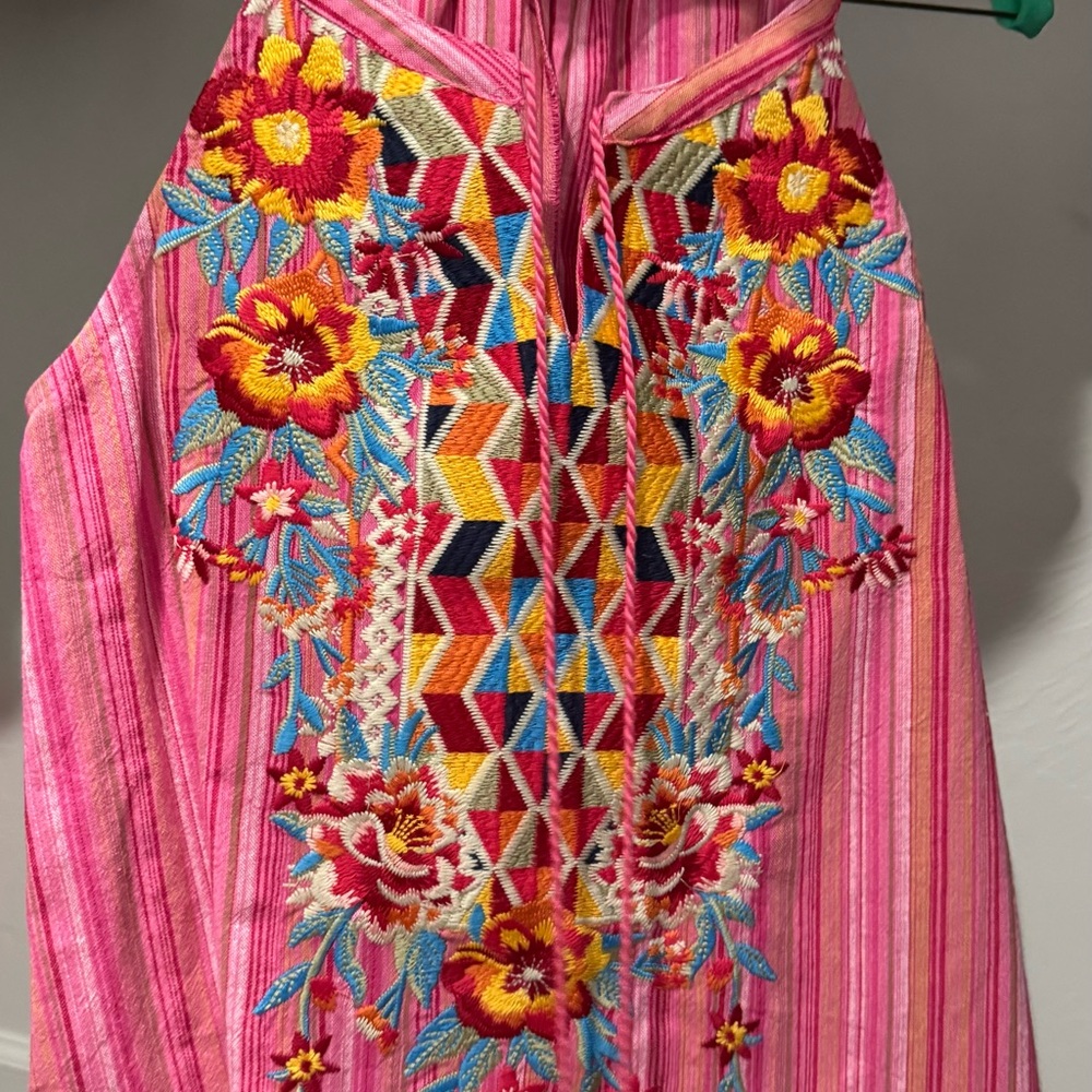 Pink Tank with Colorful Embroidery